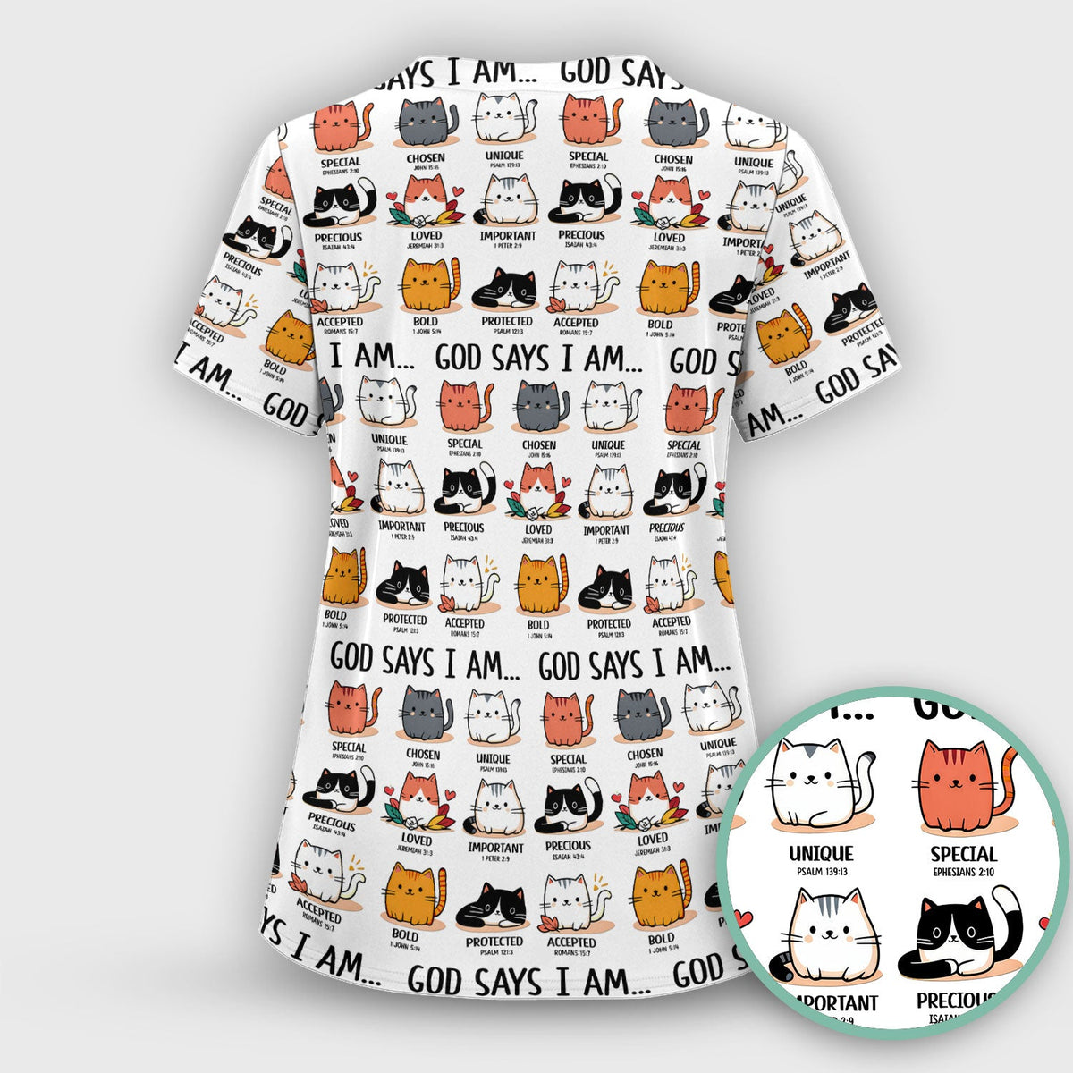 Cat God Says I Am Nurse Scrub Top