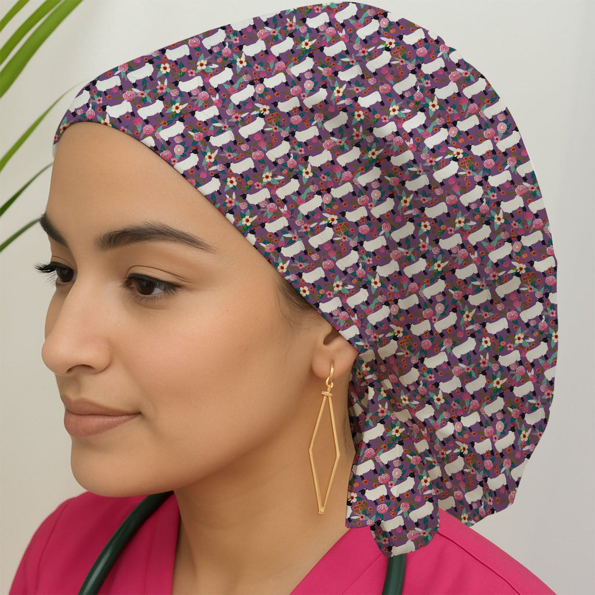 Sheep Floral Meadow Scrub Cap
