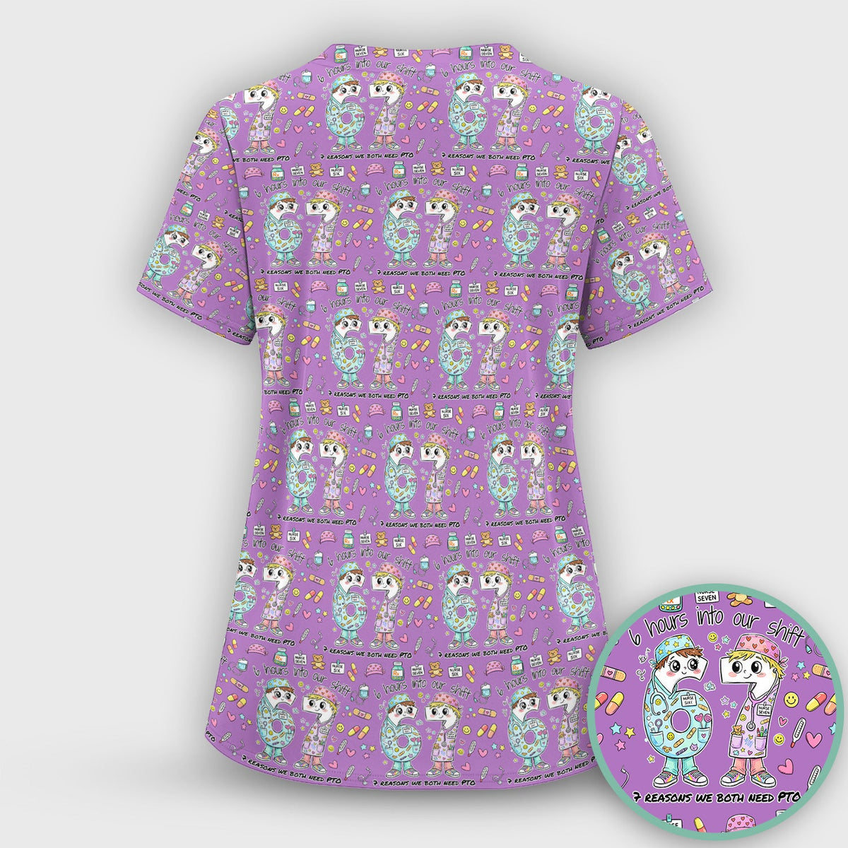 Six Hours Into Shift Blue Nurse Scrub Top