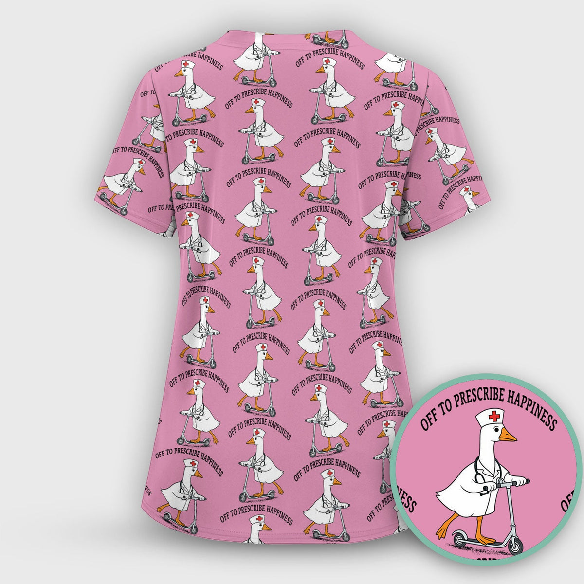 Nurse Goose Scooter Print Scrub Set, Breathable Med Uniform