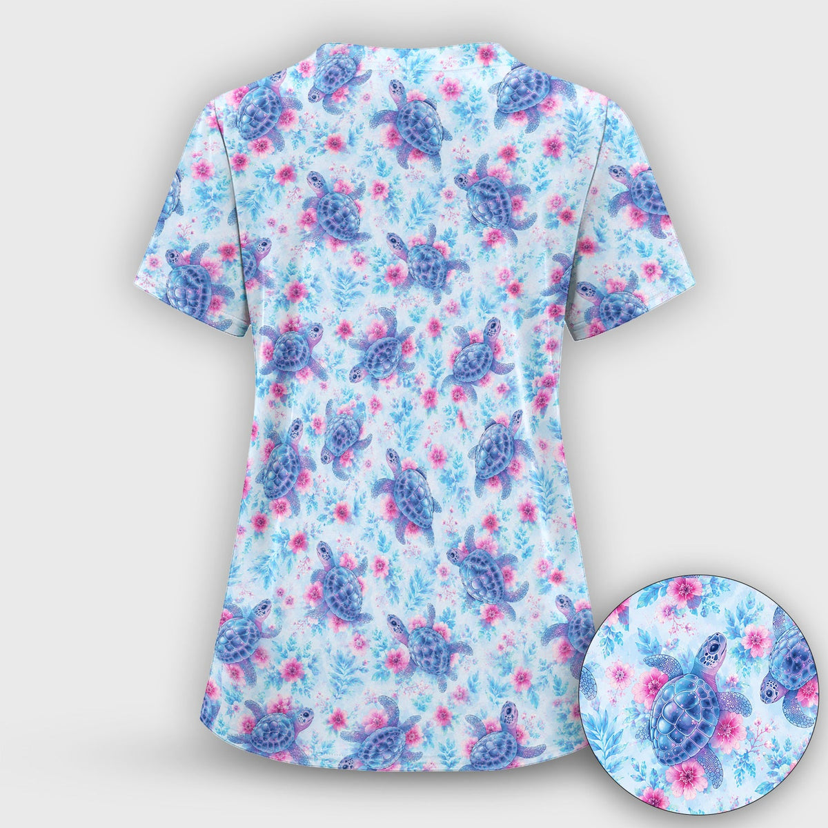Sea Turtle Floral Nurse Scrub Set