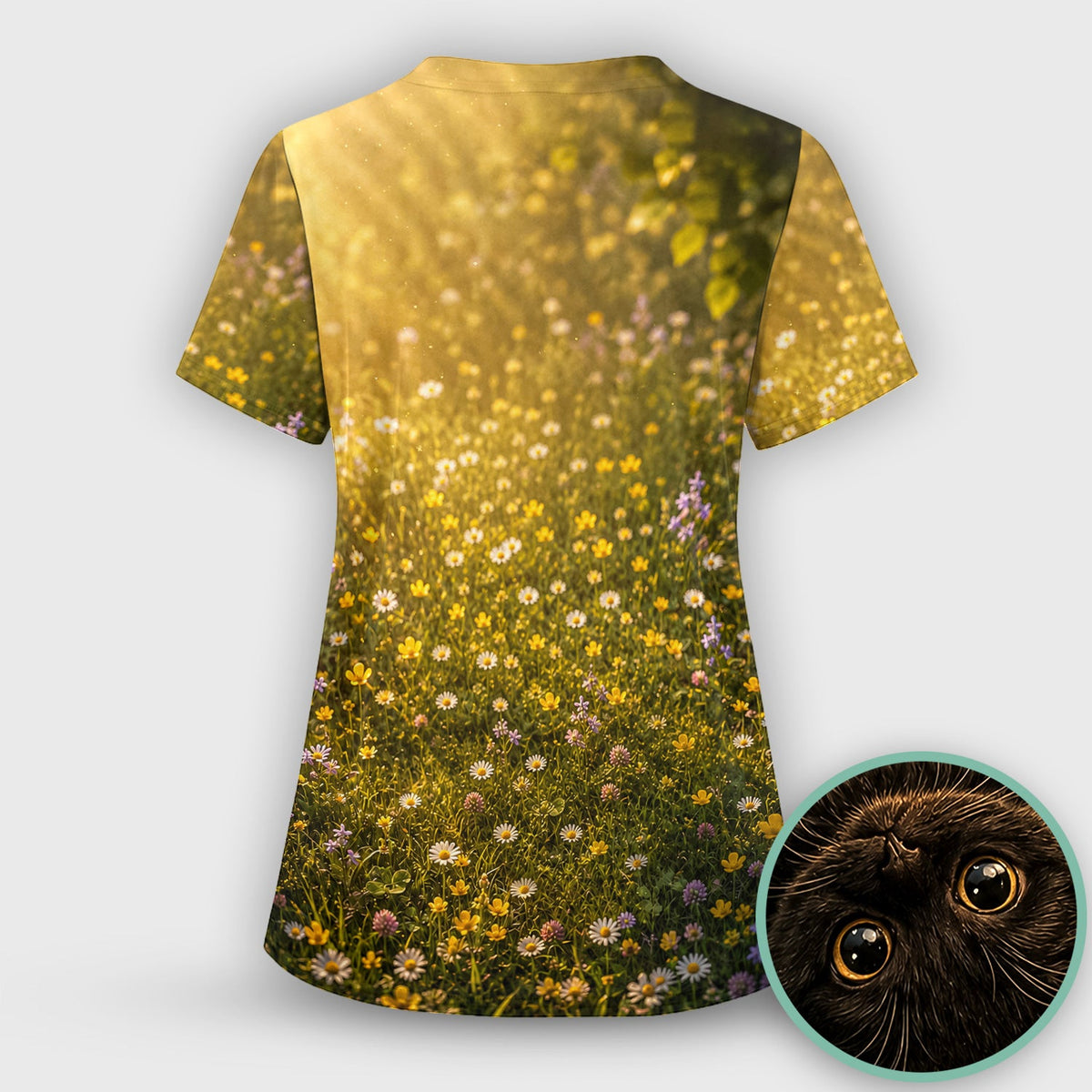 Upside Down Black Cat Meadow Nurse Scrub Set
