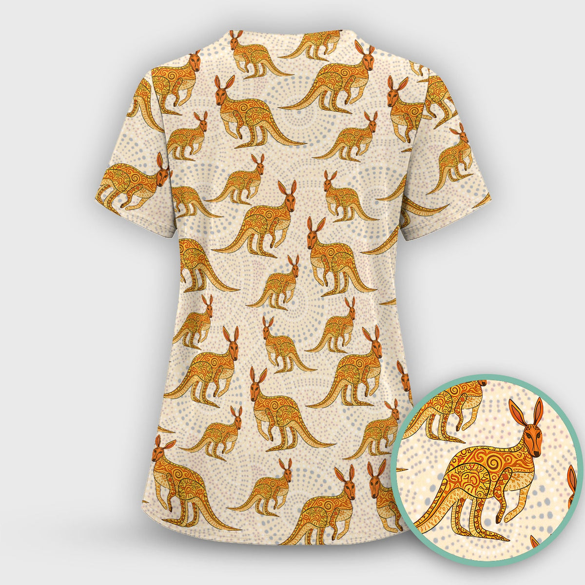 Australian Kangaroo Dot Art Nurse Scrub Top