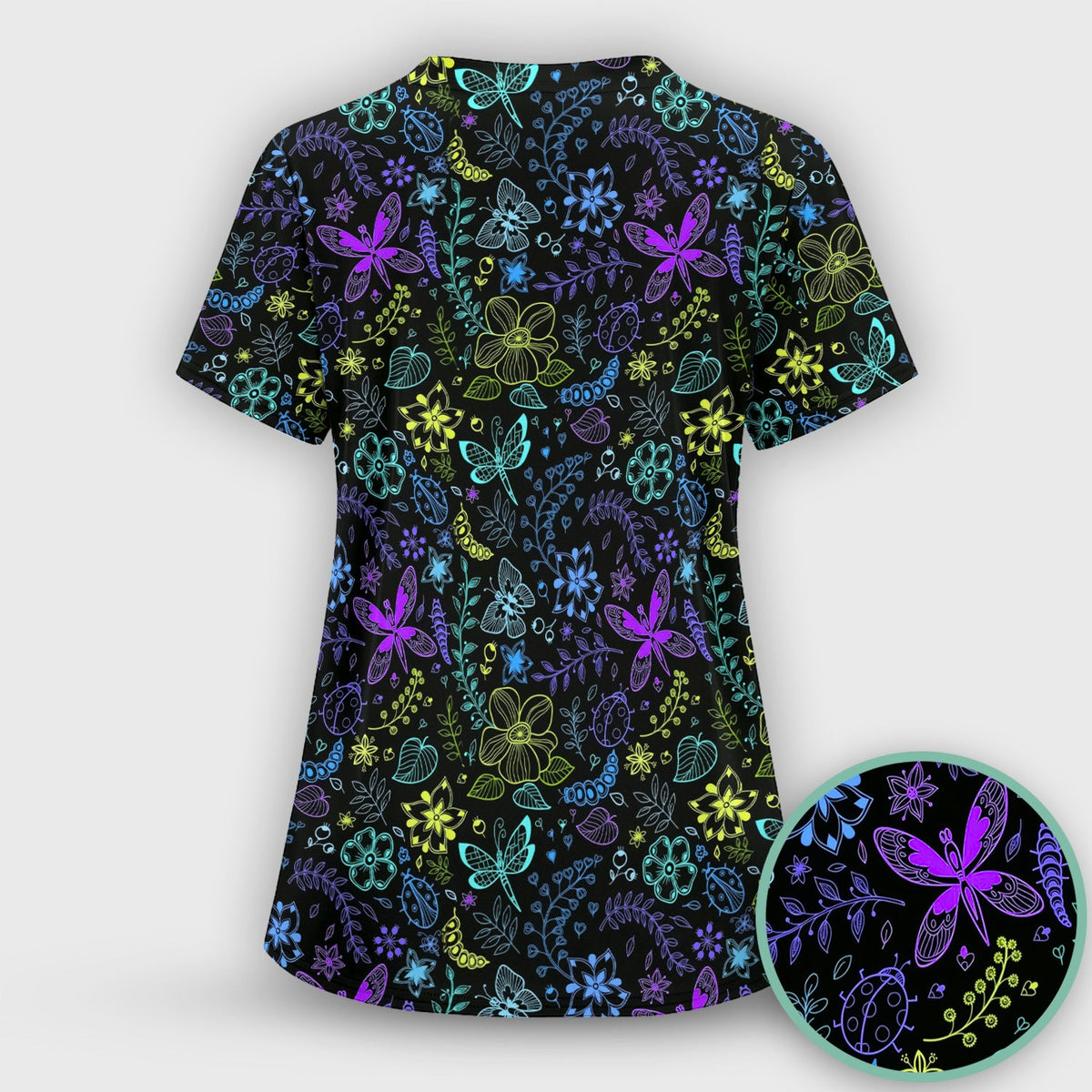 Neon Butterfly Floral Garden Nurse Scrub Set
