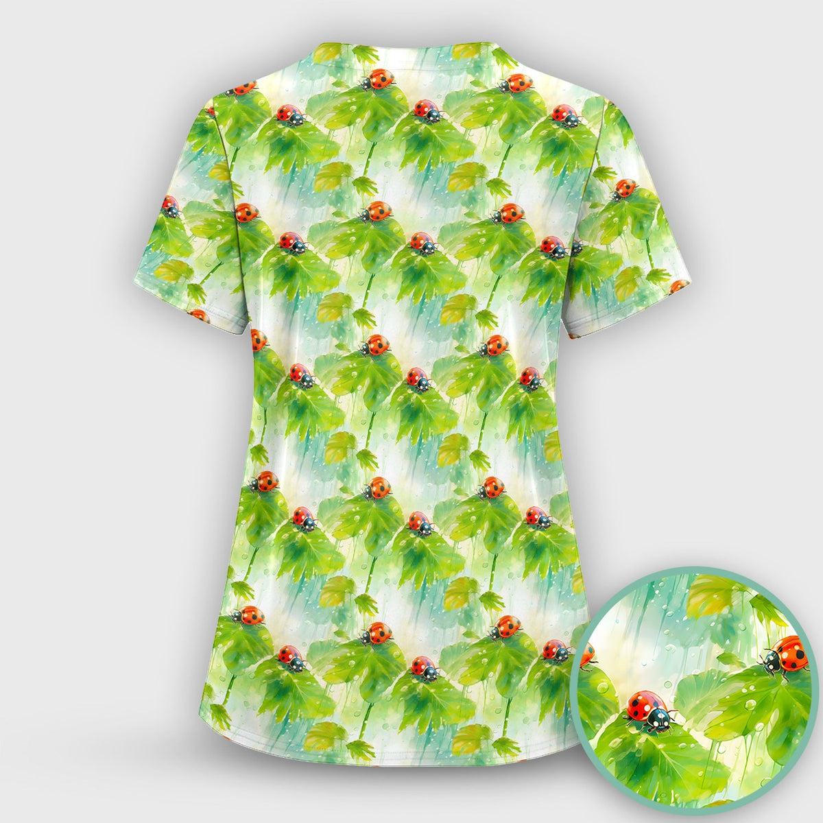 Ladybugs On Rainy Leaves Nurse Scrub Top