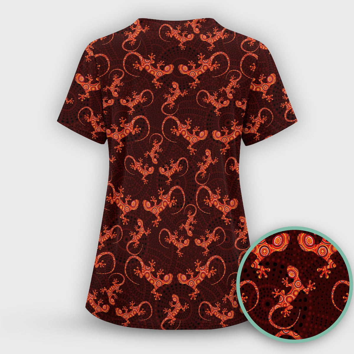 Australian Gecko Dot Art Inspired Medical Scrub Top - Women Uniform