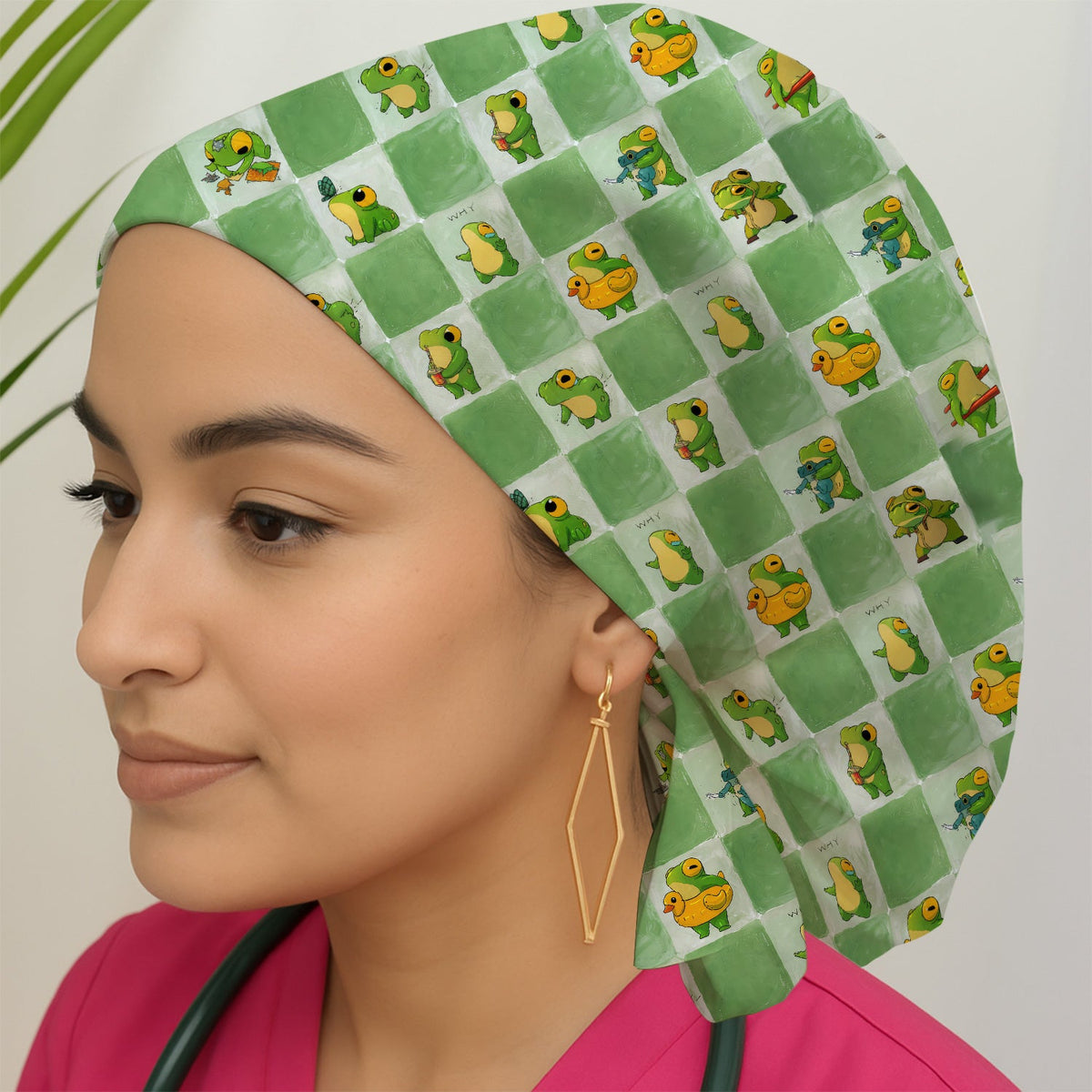 Frog Duck Checkerboard Scrub Cap