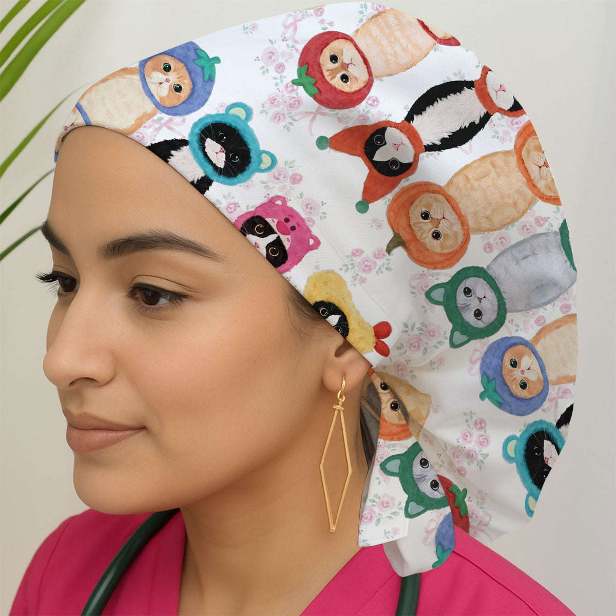 Cartoon Cat Scrub Cap