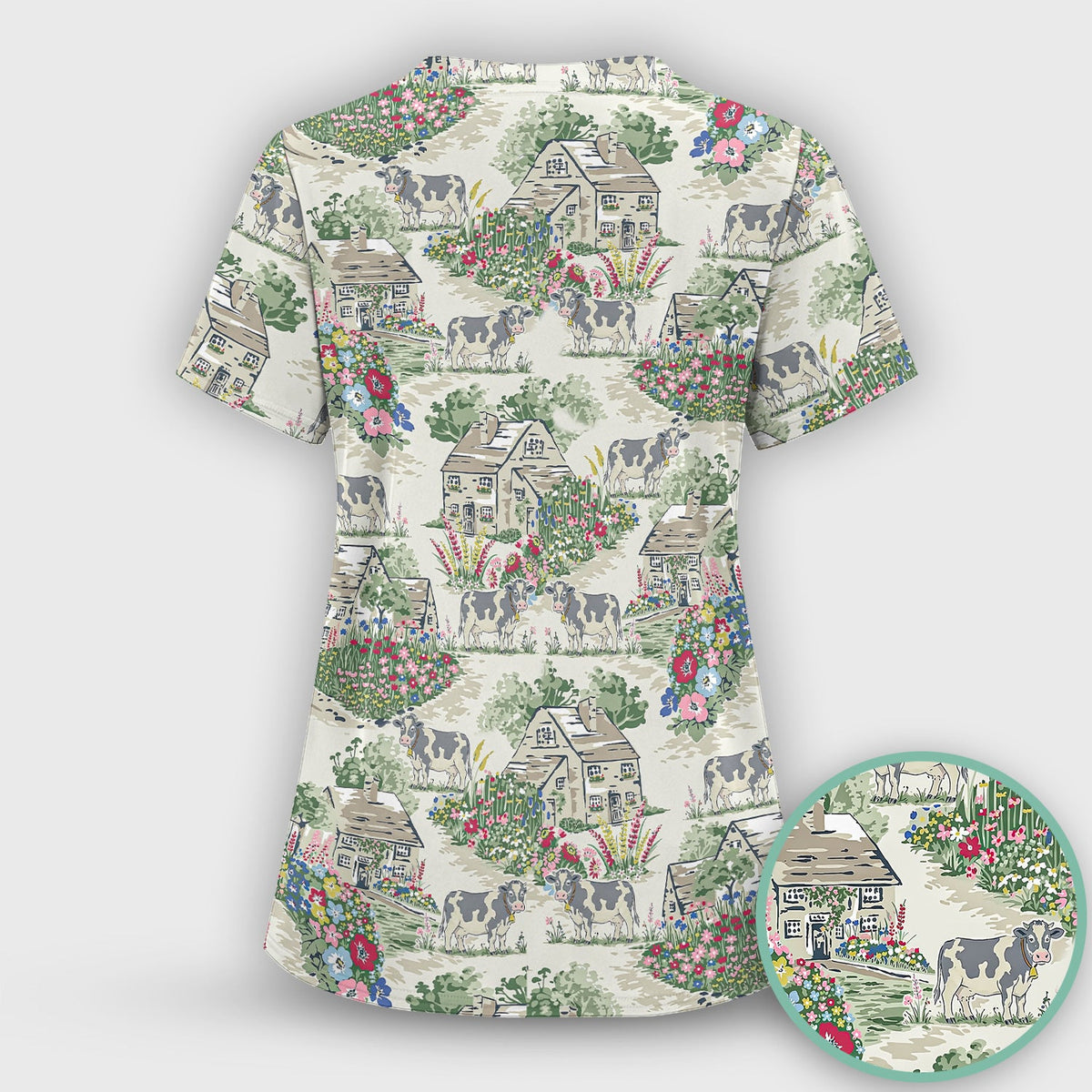 Countryside Cows Cottage Garden Nurse Scrub Set