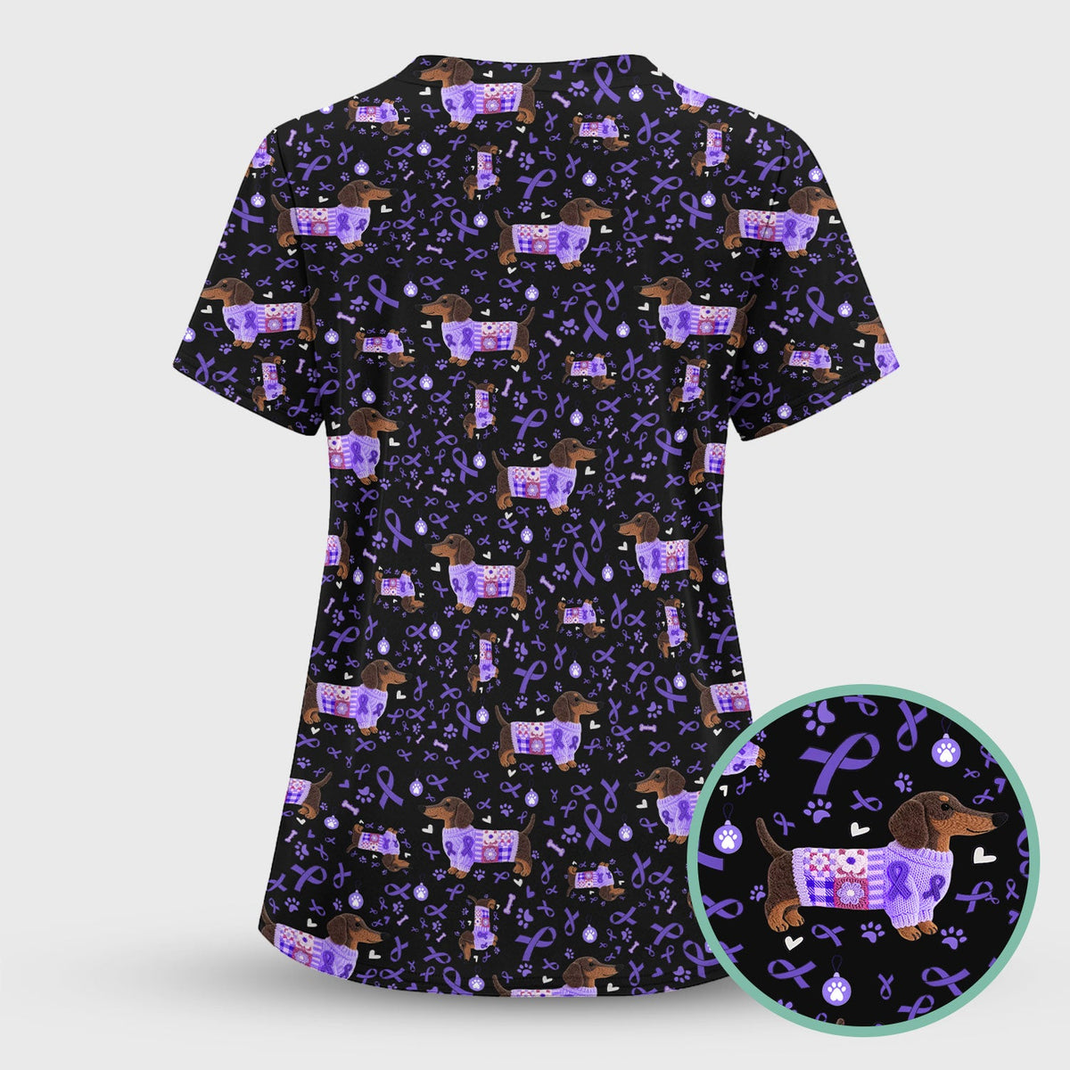 Purple Ribbon Dachshund Nurse Scrub Top