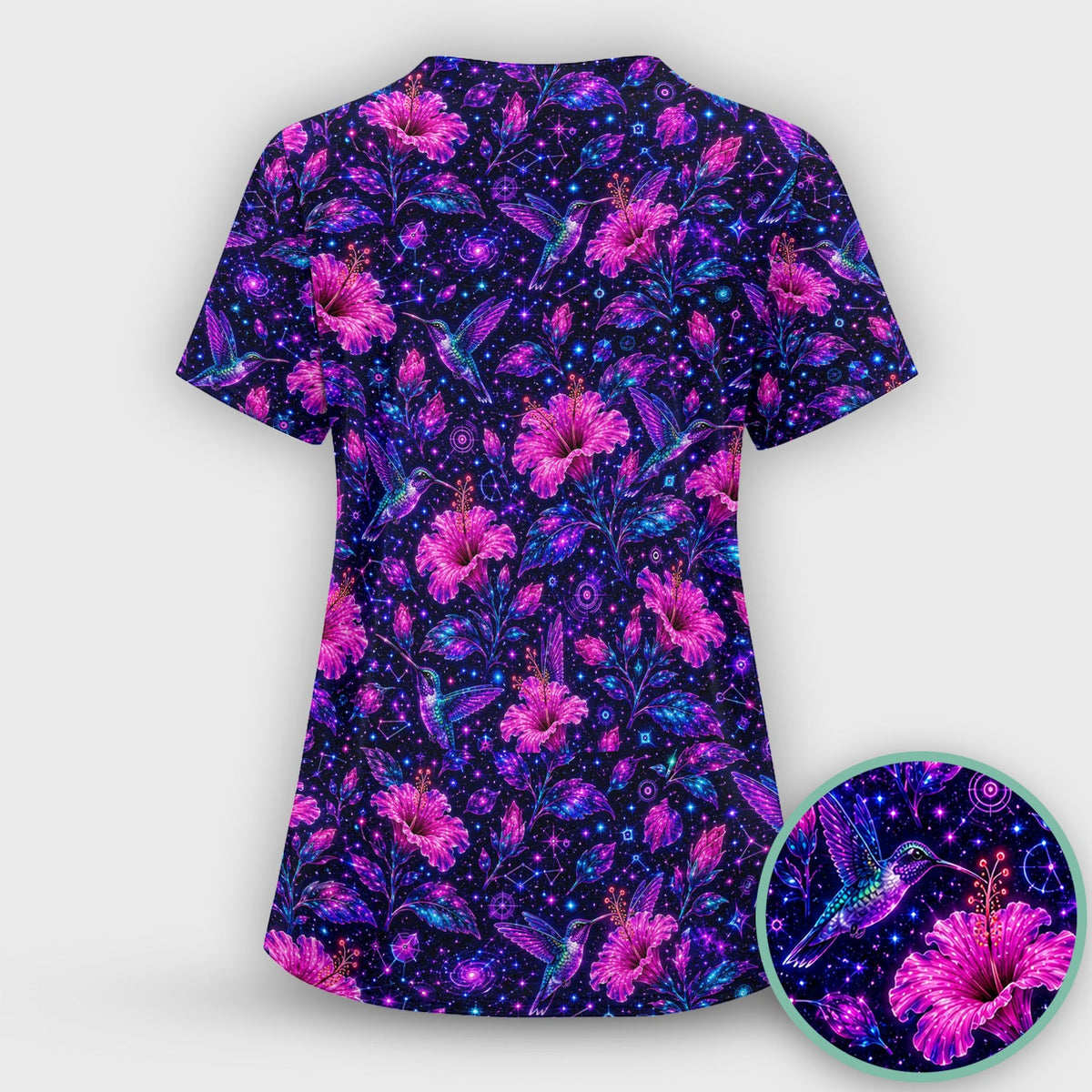 Galaxy Floral Hummingbird Nurse Scrub Top