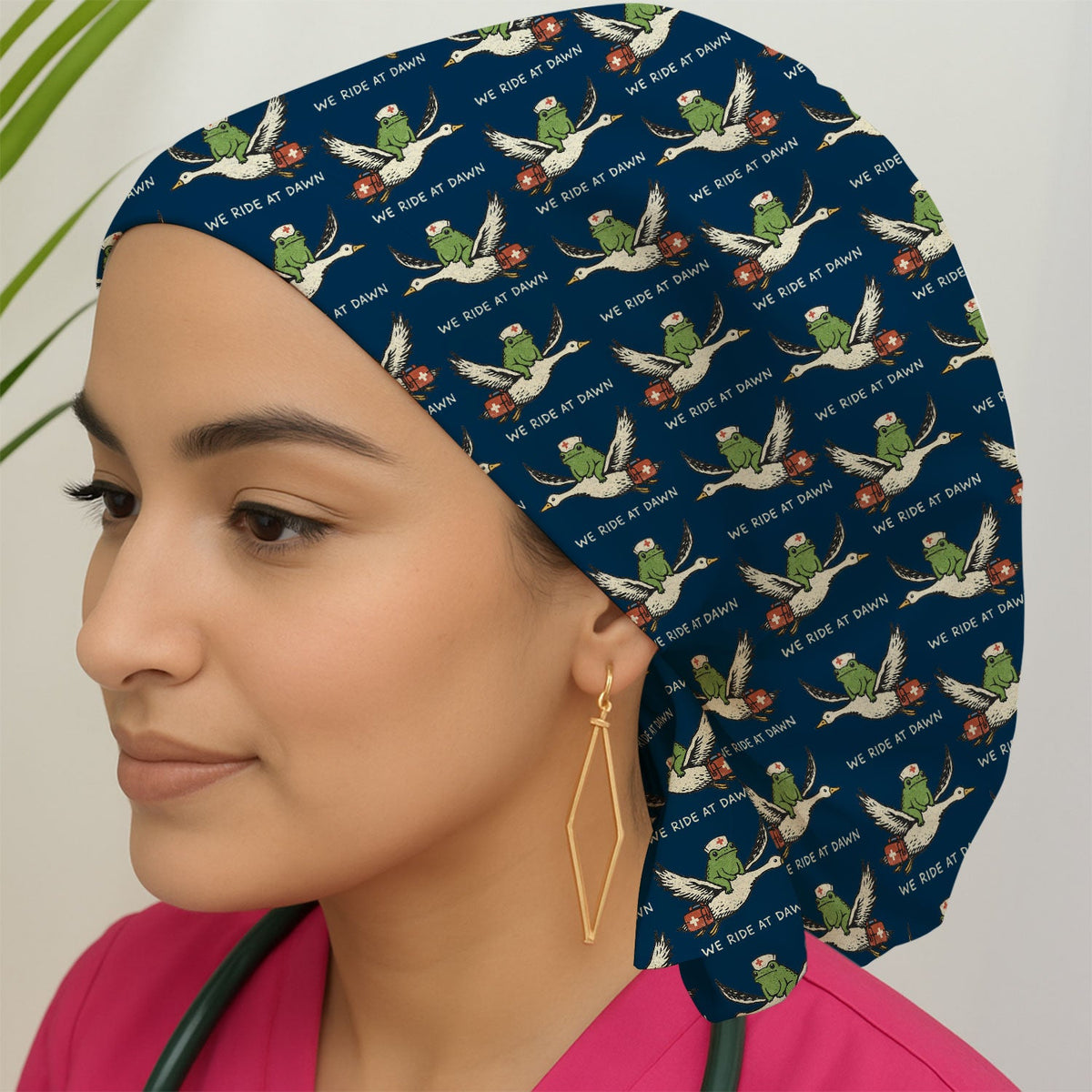 Frog Riding Goose Scrub Cap