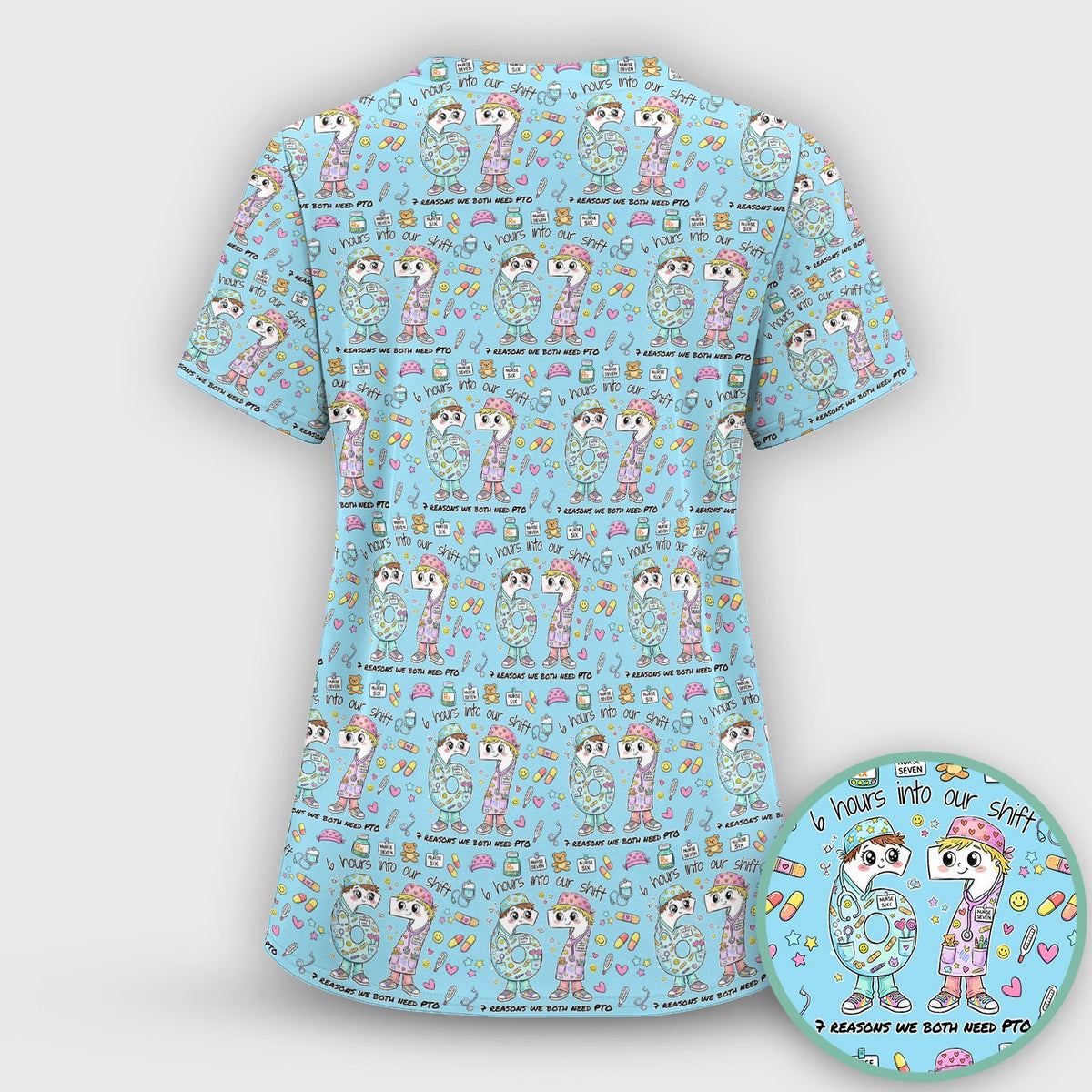 Six Hours Into Shift Blue Nurse Scrub Top