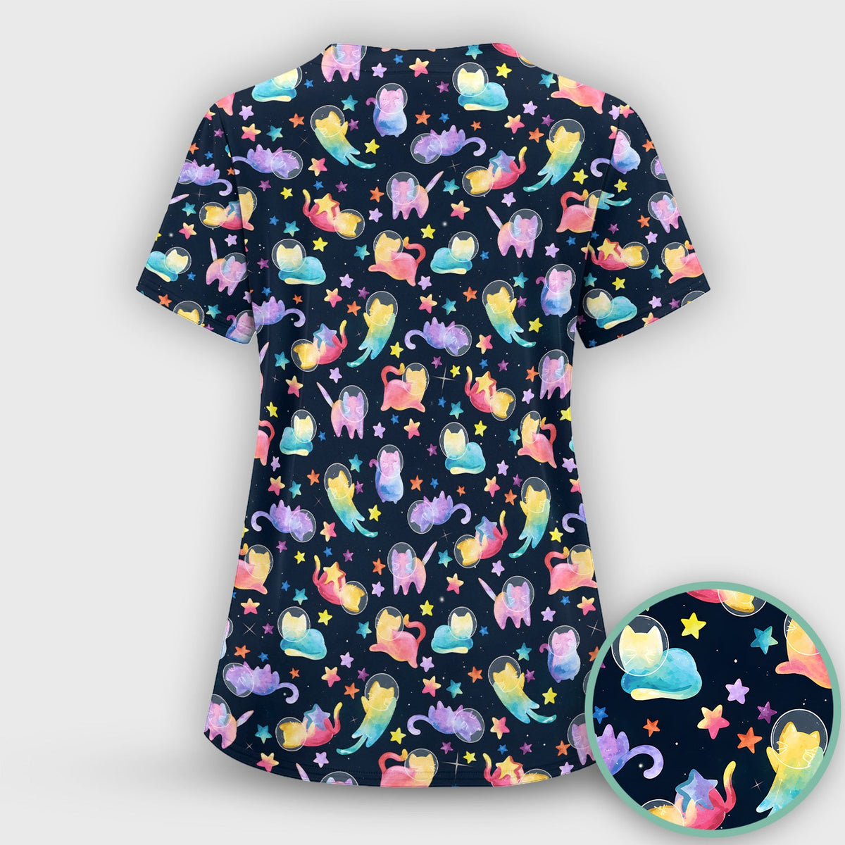 Space Cat Veterinary Nurse Scrub Top