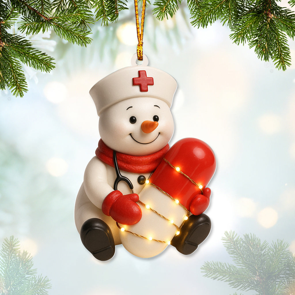 Personalized Snowman Nurse Pill Ornament