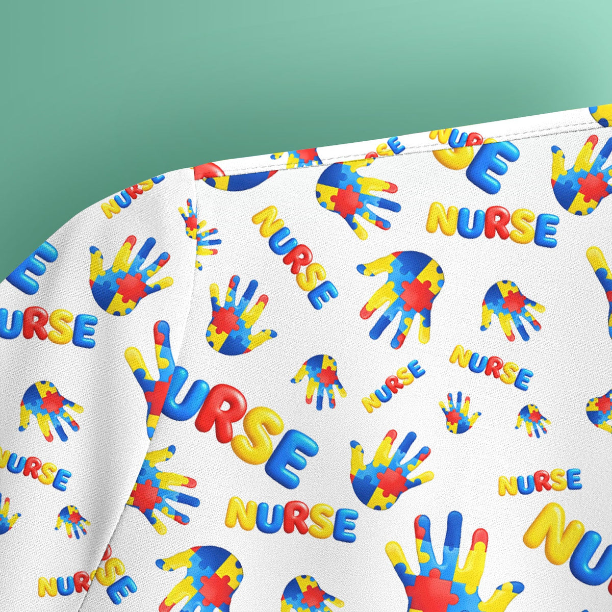 Colorful Autism Handprint Nurse Scrub Top