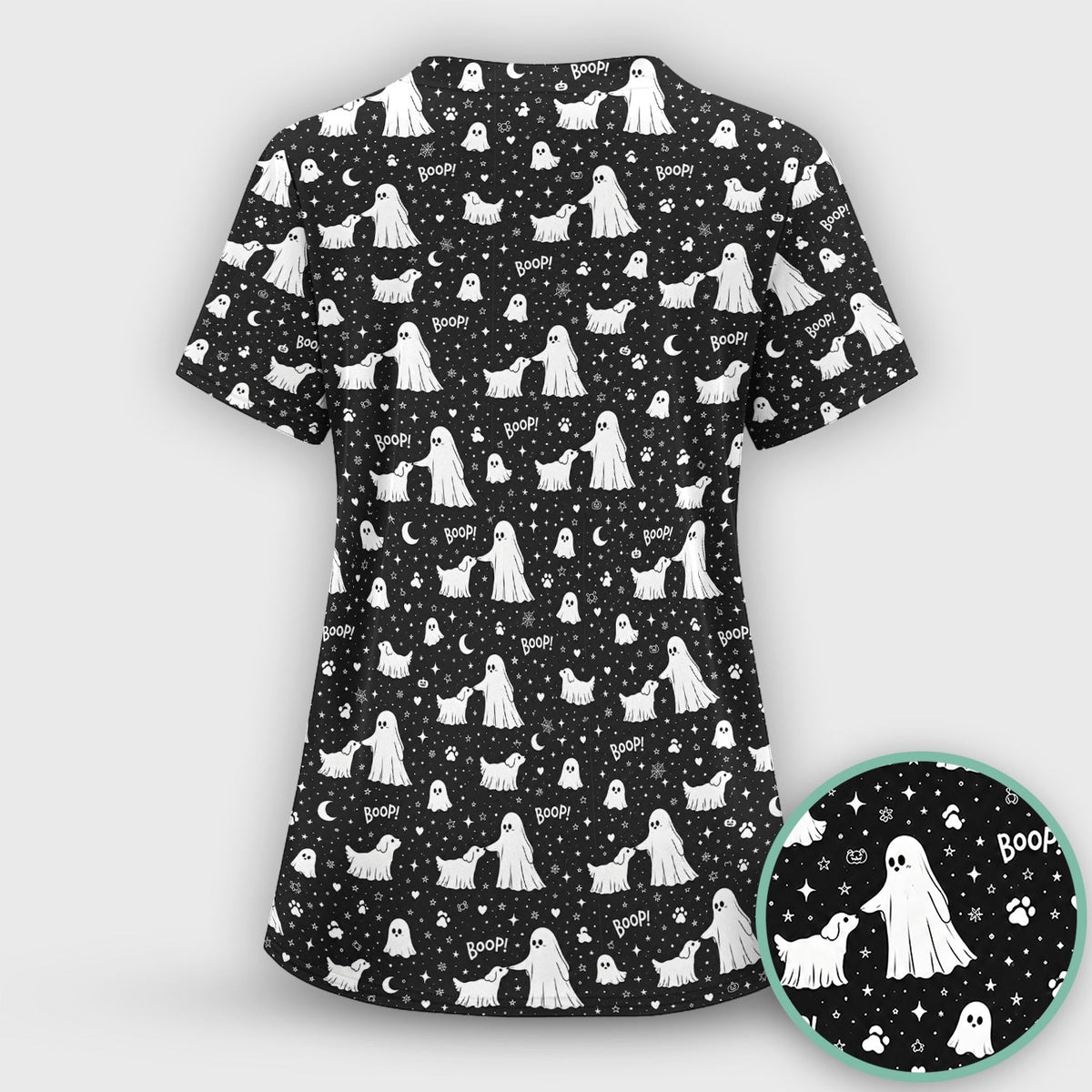Ghost Boop Dog Nurse Scrub Set - Halloween Gift