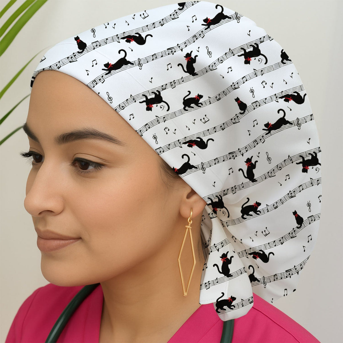 Dancing Black Cat Music Scrub Cap