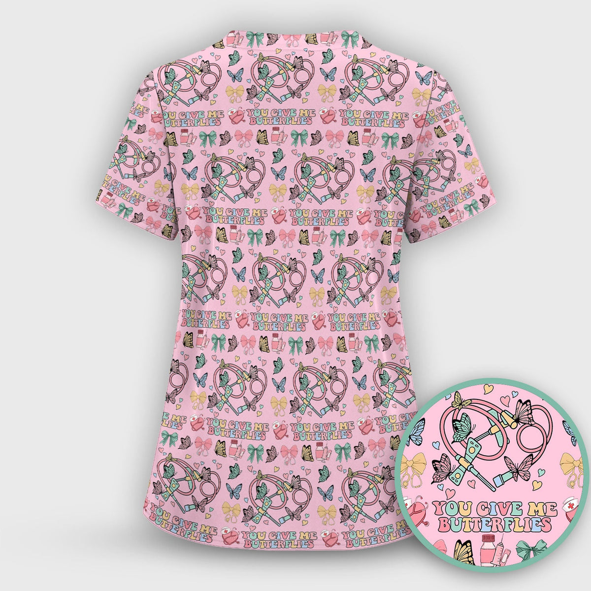 Butterfly Heart Nurse Scrub Top - Valentines Day Gift