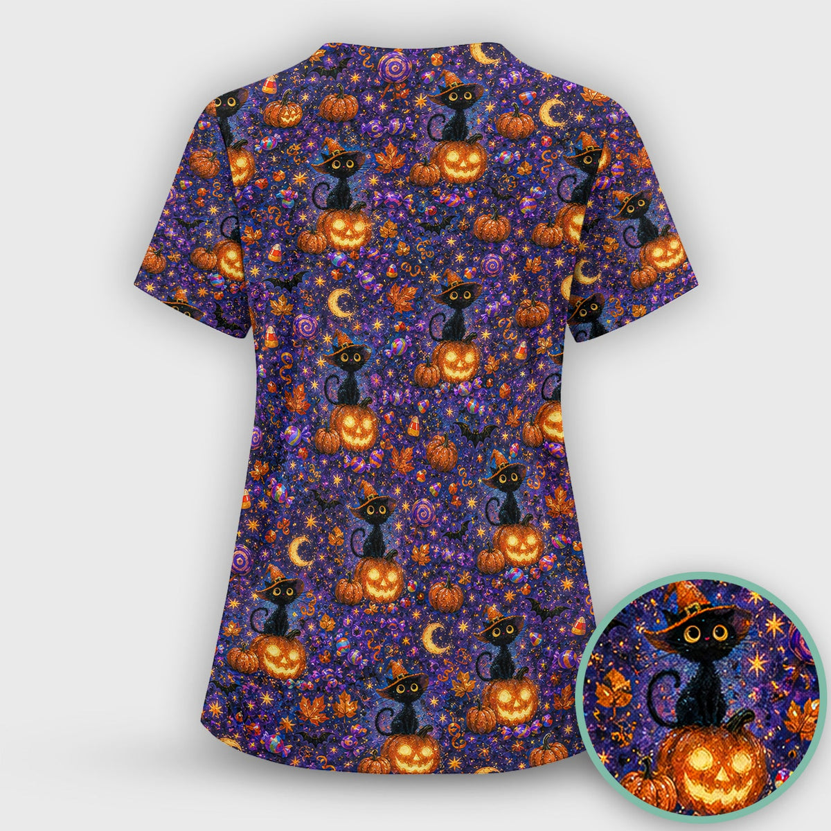 Mystical Witch Cat Nurse Scrub Top - Halloween Gift