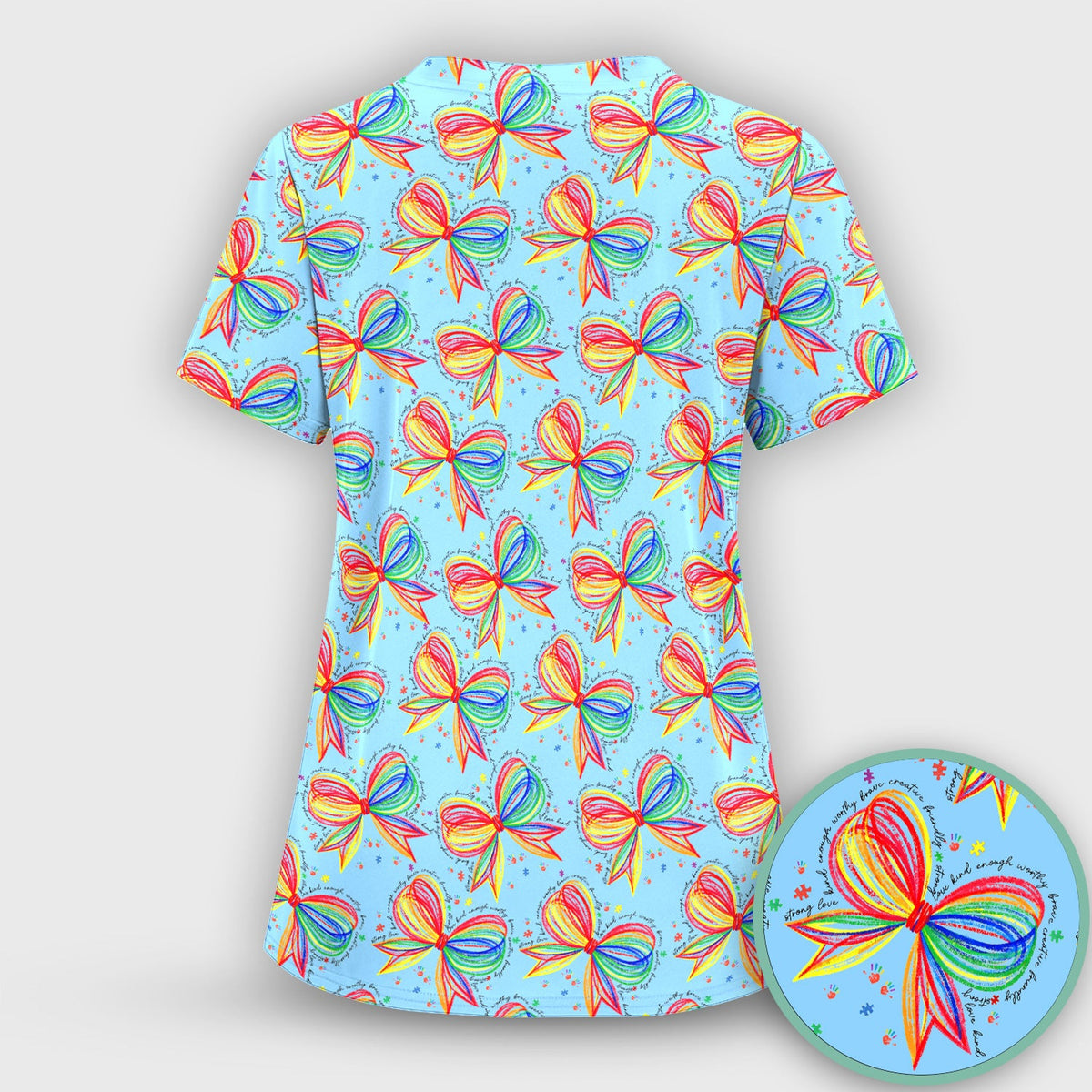 Colorful Rainbow Bow Nurse Scrub Set