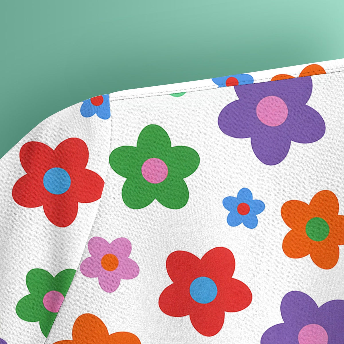 Colorful Retro Flower Nurse Scrub Top