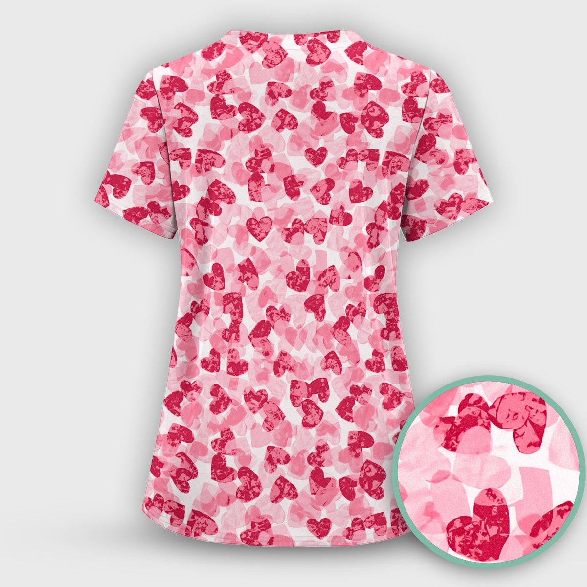 Valentine Heart Pattern Medical Scrub Top, Comfortable Scrubs for Nurses
