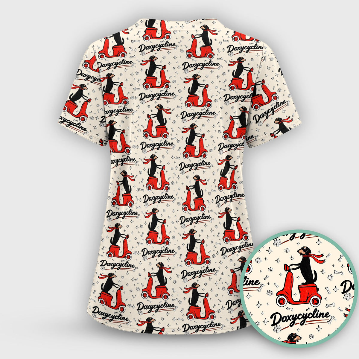 Dachshund Riding Scooter Nurse Scrub Set