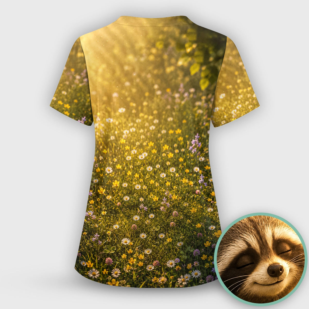 Smiling Raccoon Meadow Flower Nurse Scrub Set