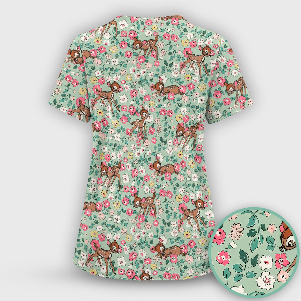 Cute Baby Deer Floral Nurse Scrub Set