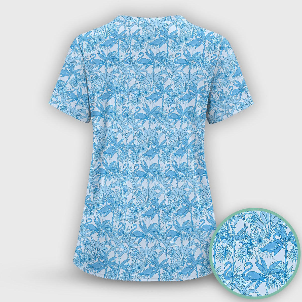 Tropical Flamingo Palm Leaves Nurse Scrub Top
