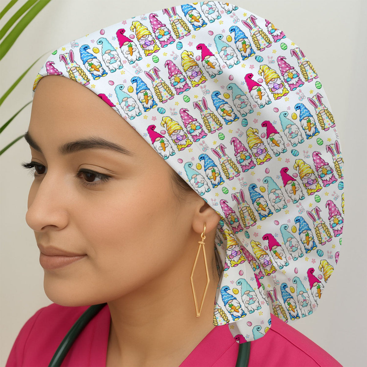 Colorful Easter Gnome Bunny Eggs Scrub Cap