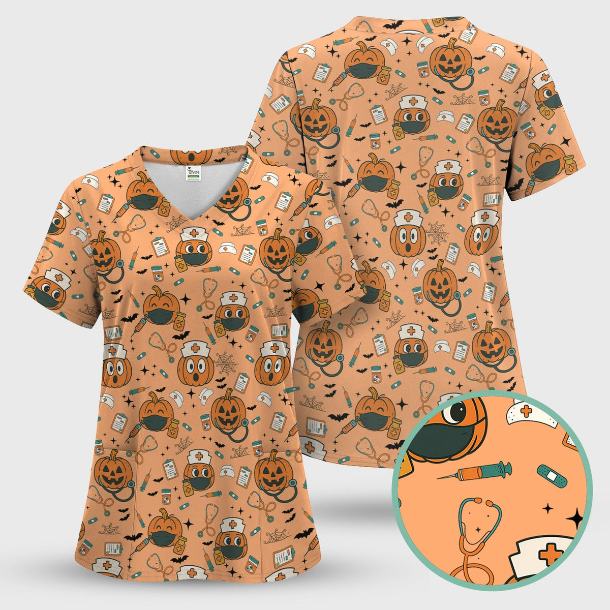 Spooky Holiday Nurse Scrub Top - Halloween Gift