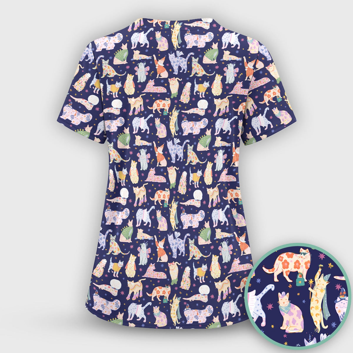Colorful Cats Nurse Scrub Top