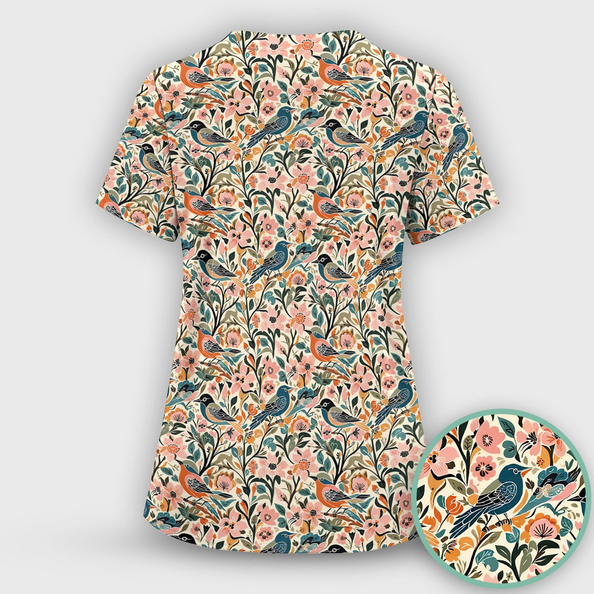 Folk Art Songbird Floral Nurse Scrub Set