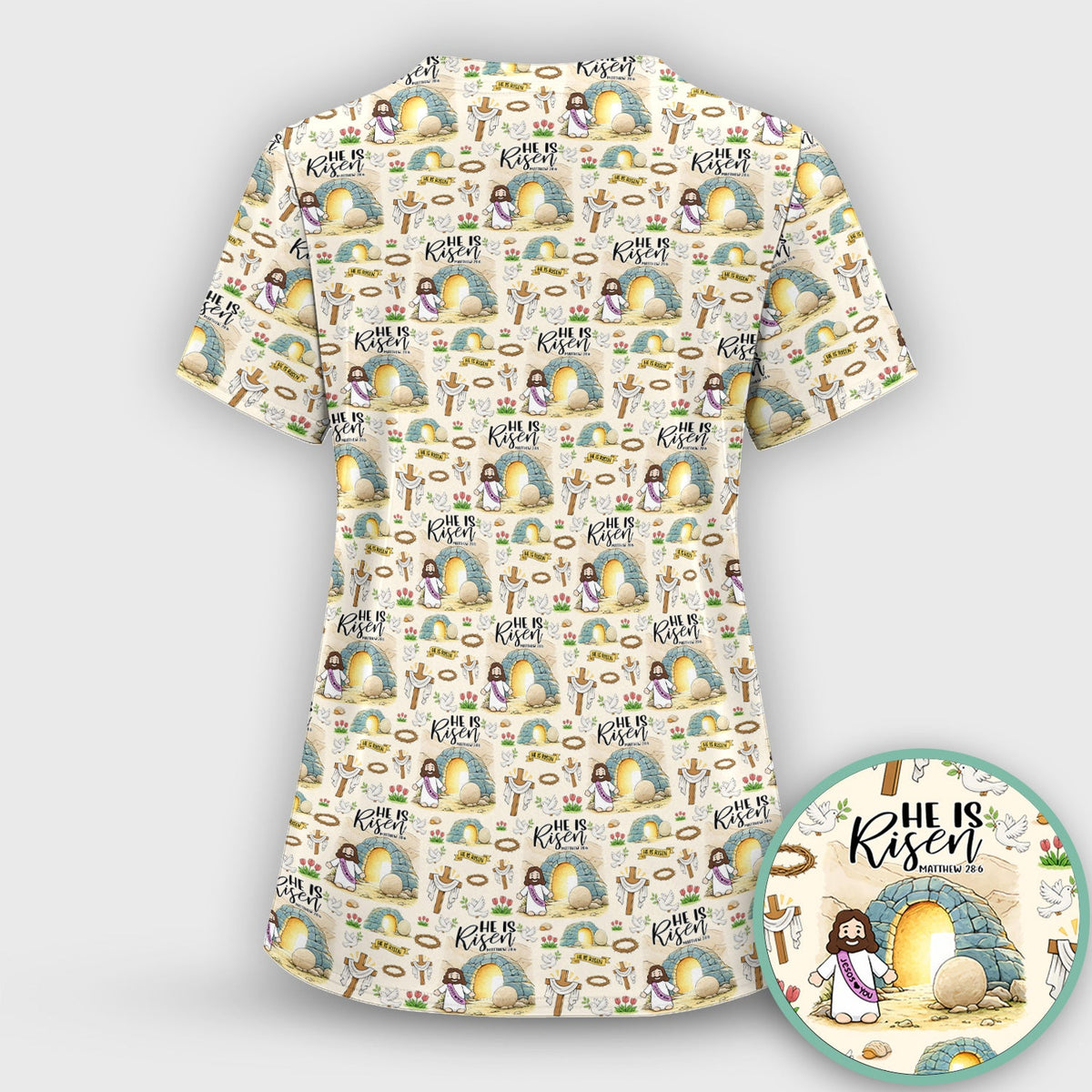 Easter He Is Risen Resurrection Nurse Scrub Top