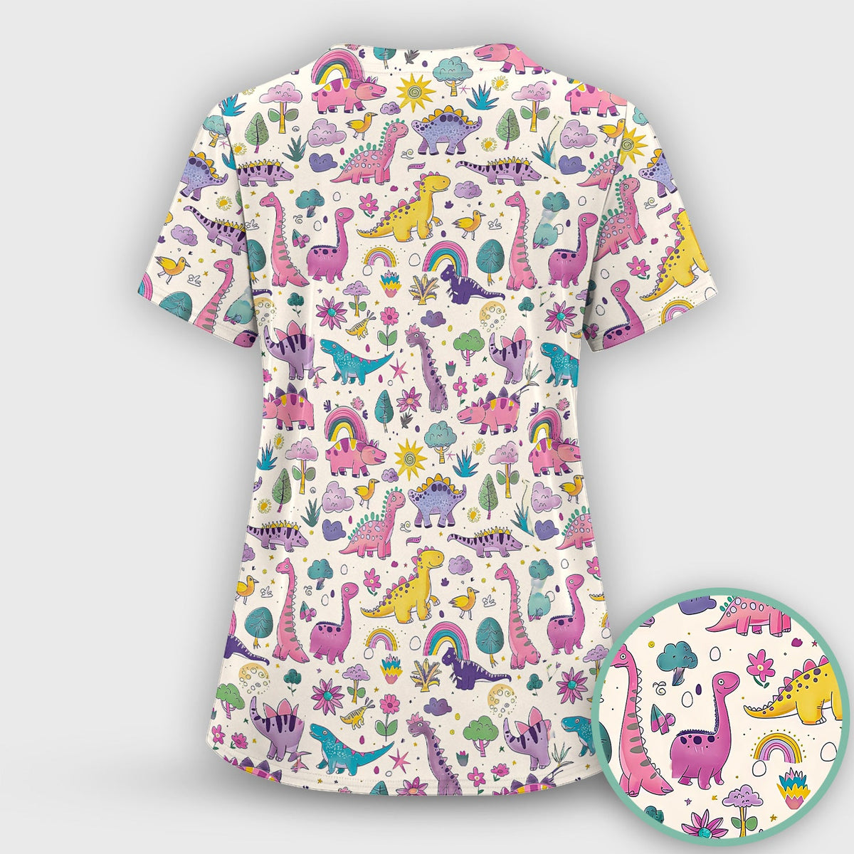 Dinosaur Rainbow Nurse Scrub Top