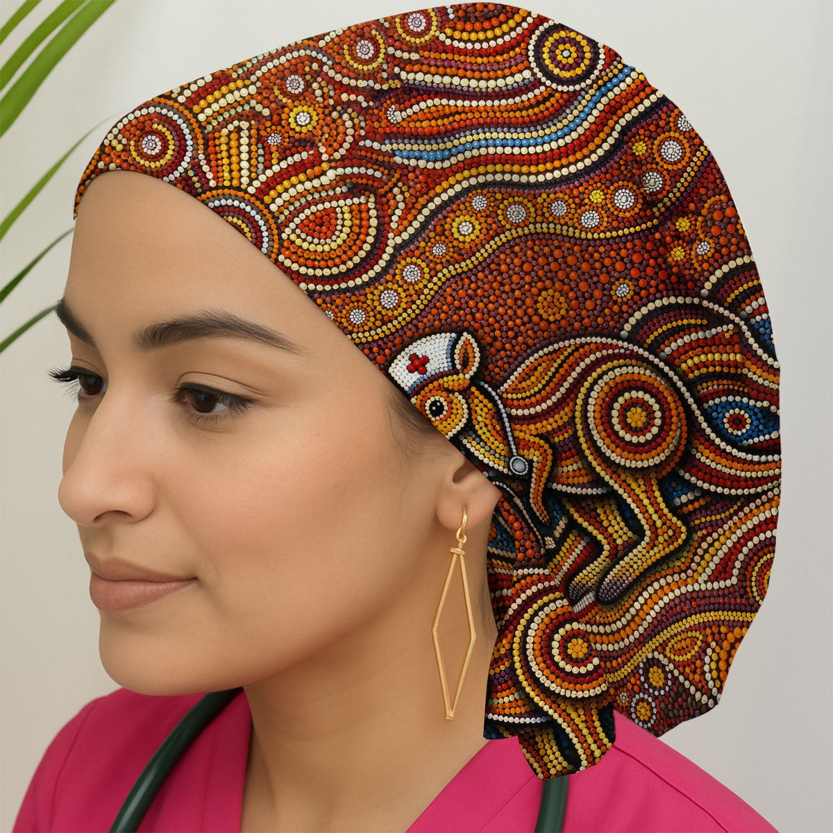 Australian Aboriginal Kangaroo Dot Art Medical Scrub Cap