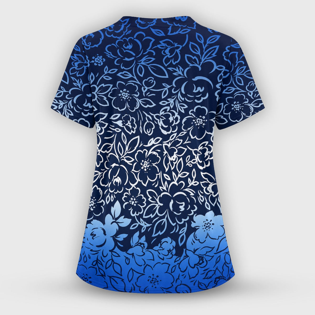 Navy Botanical Flower Nurse Scrub Top