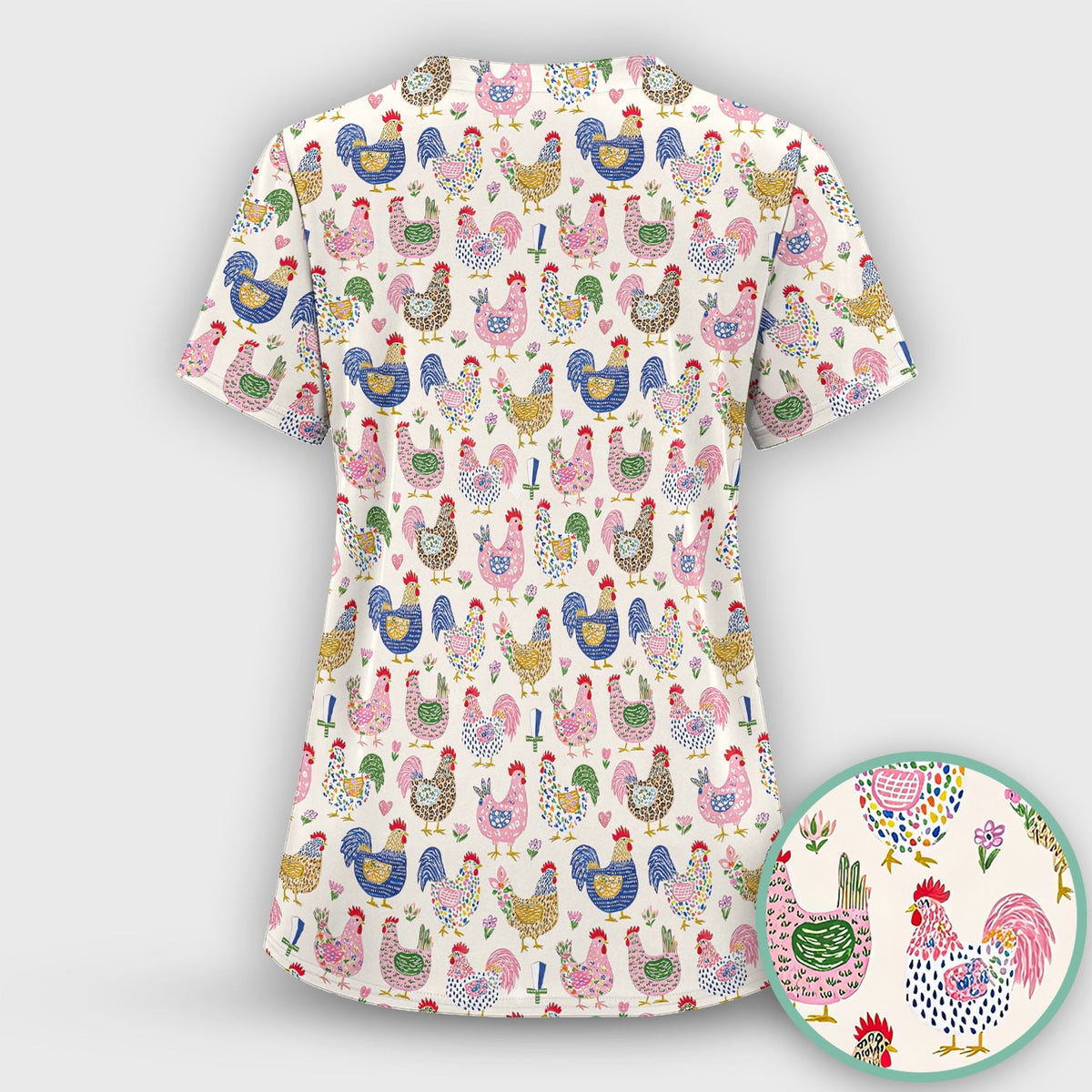 Chicken Rooster Nurse Scrub Top