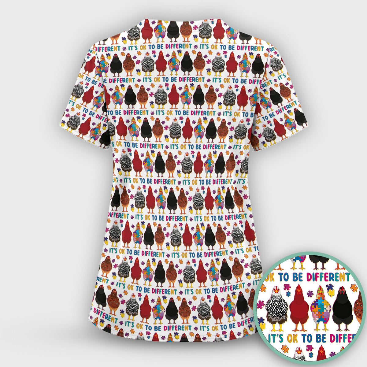 Autism Chicken It's OK To Be Different Nurse Scrub Set