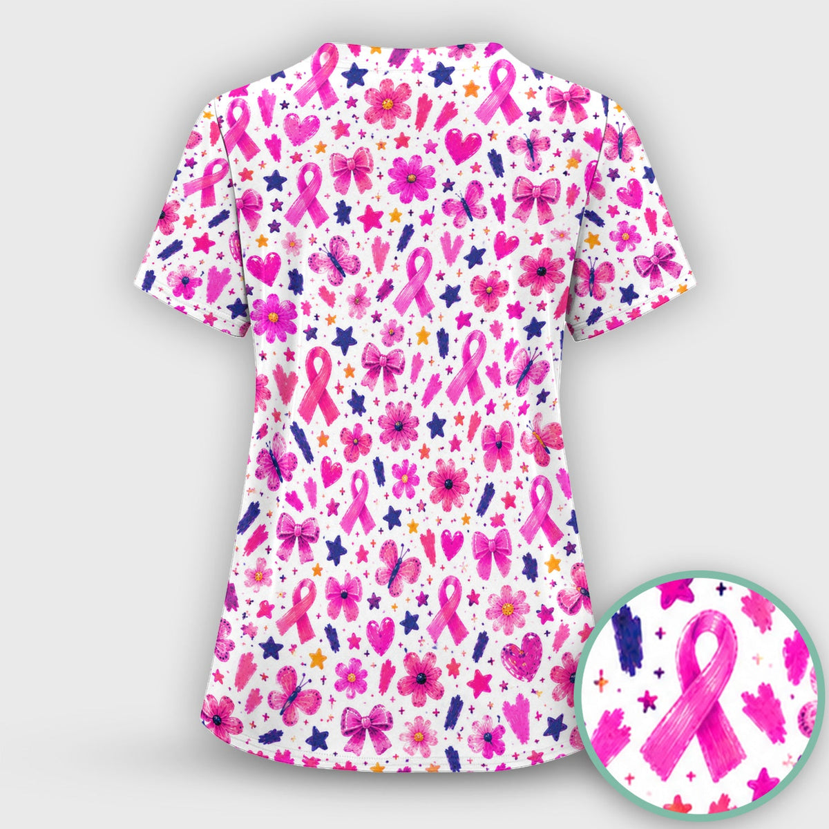 Pink Ribbon Floral Breast Cancer Nurse Scrub Set