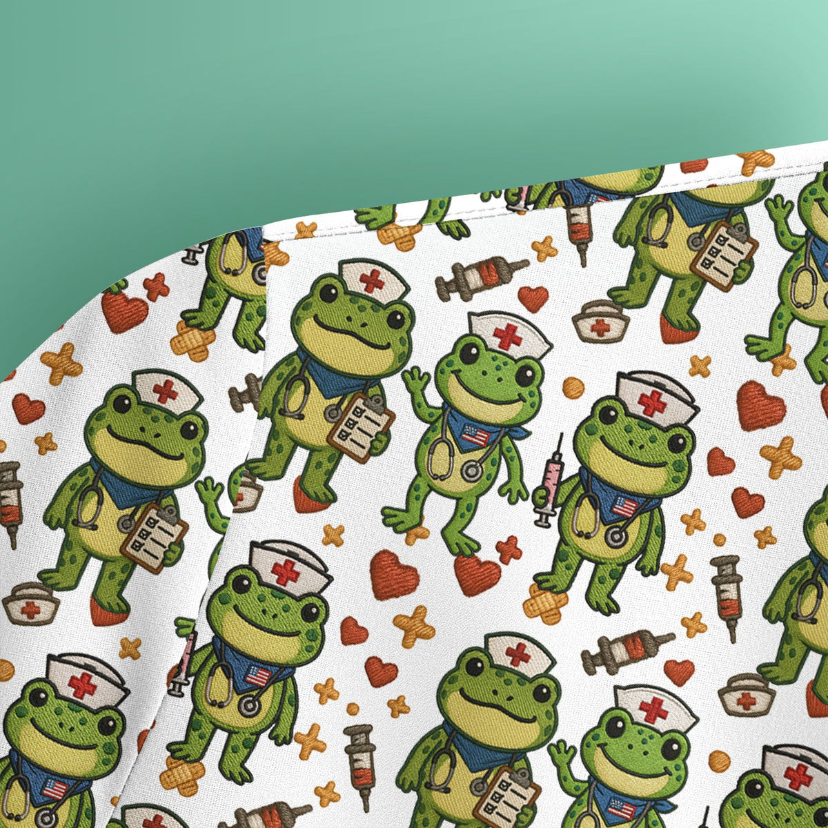 Frog Pattern Scrub Top, Cute Frog Scrub Shirt, Breathable Fabrics Nursing Uniform