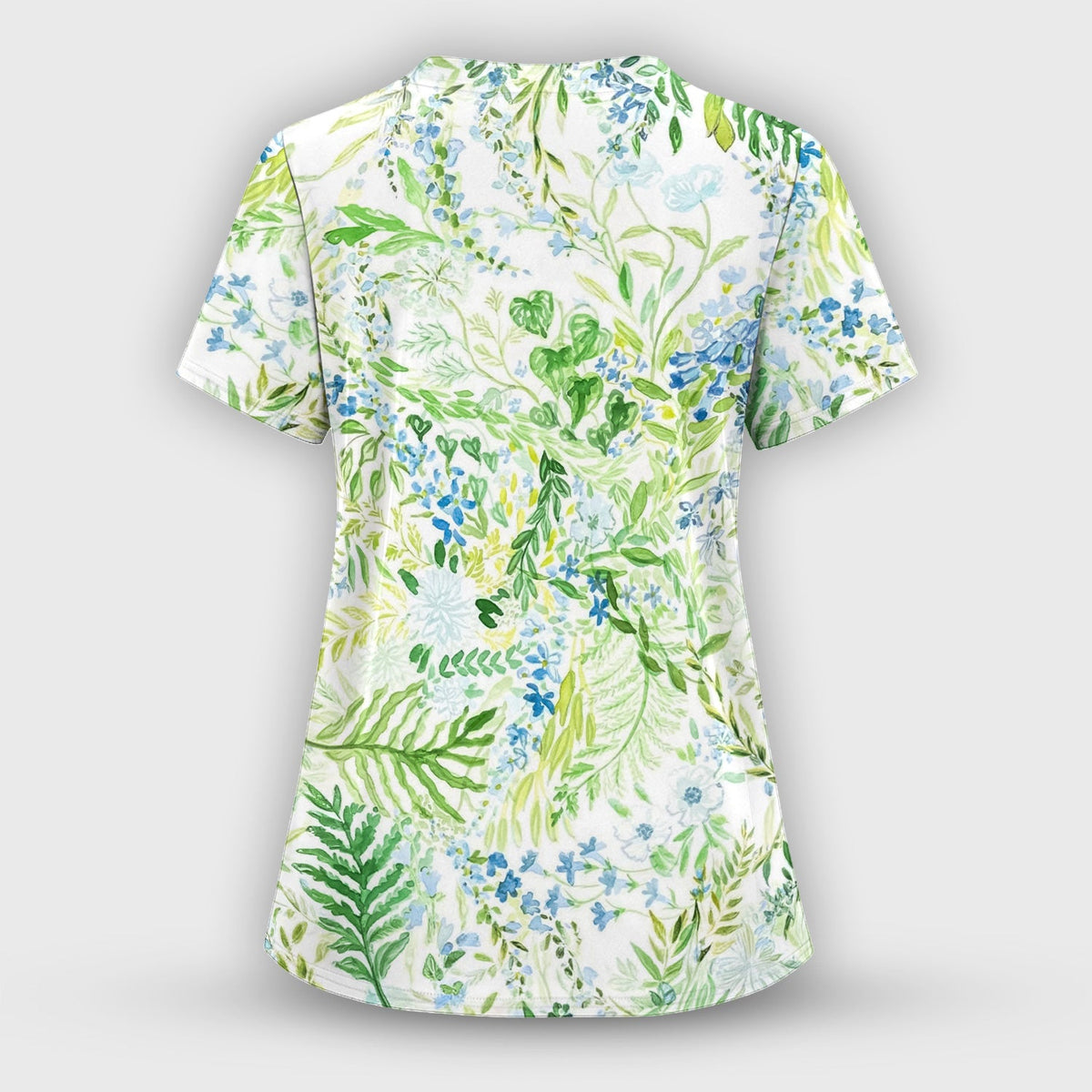 Green Botanical Floral Nurse Scrub Top