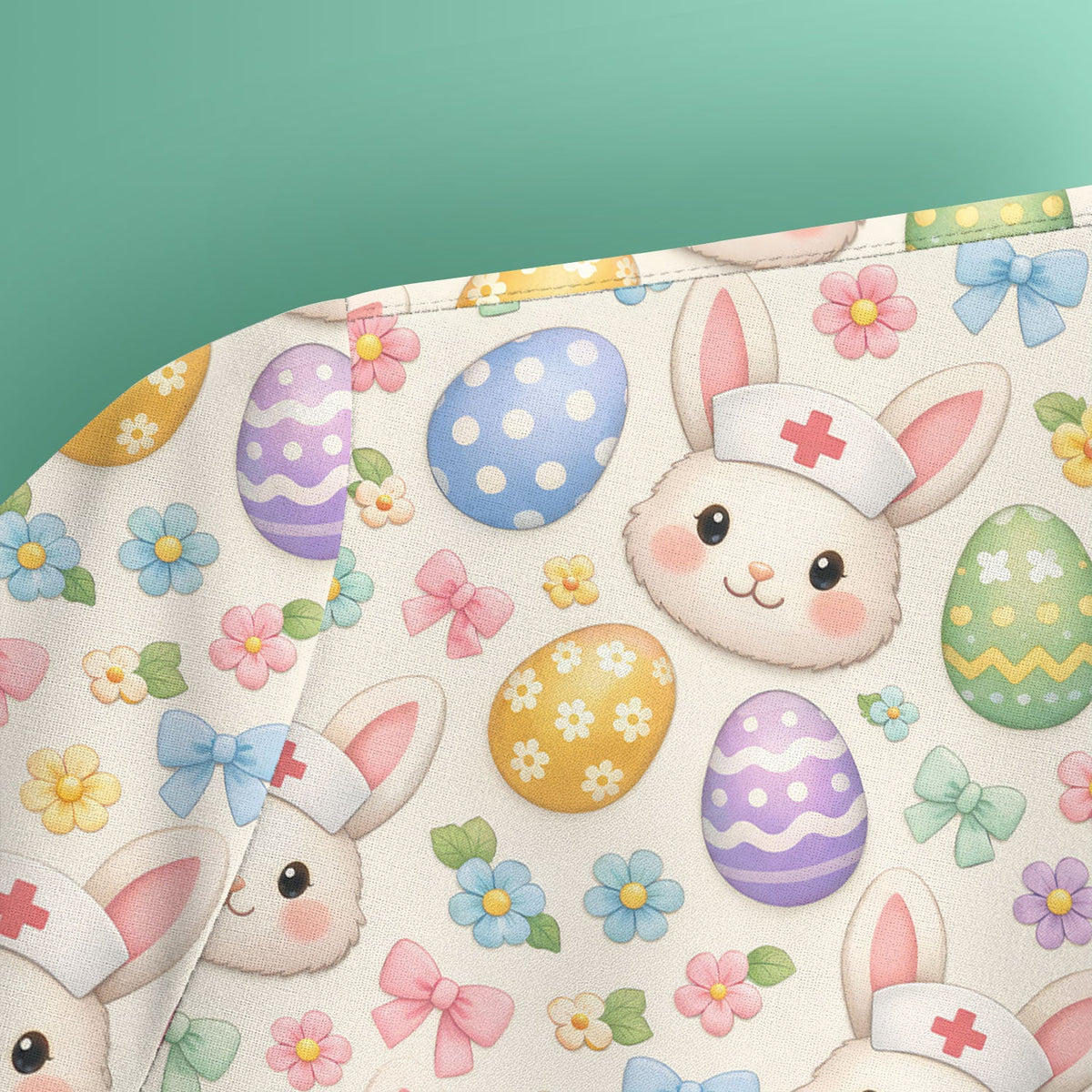 Cute Easter Nurse Bunny Egg Scrub Top, Breathable Fabrics Nursing Uniform