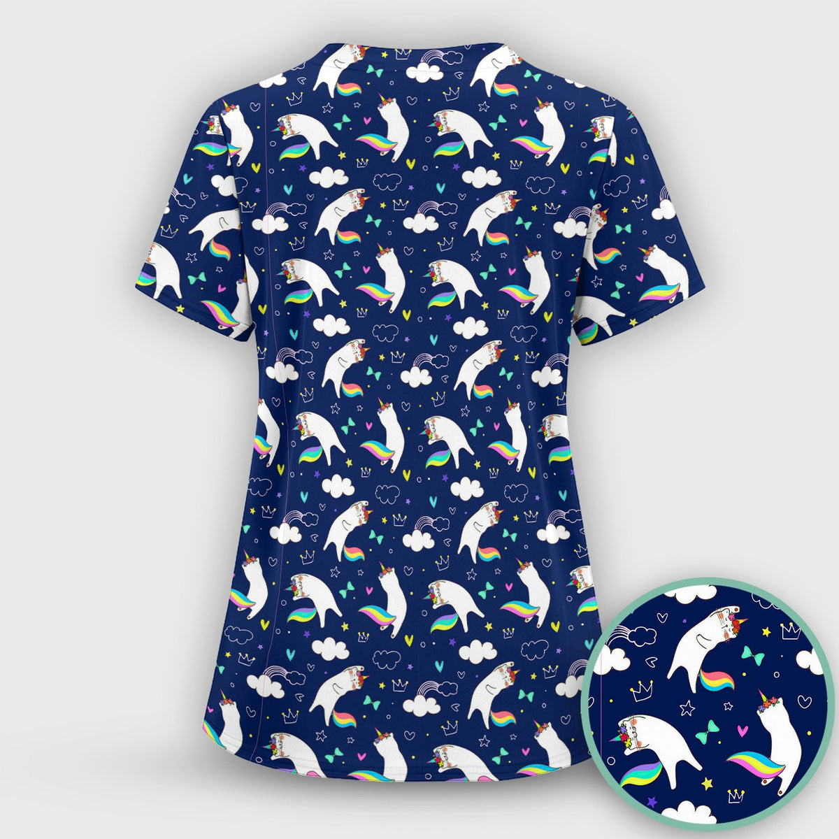 Unicorn Cat Rainbow Tail Clouds Nurse Scrub Set