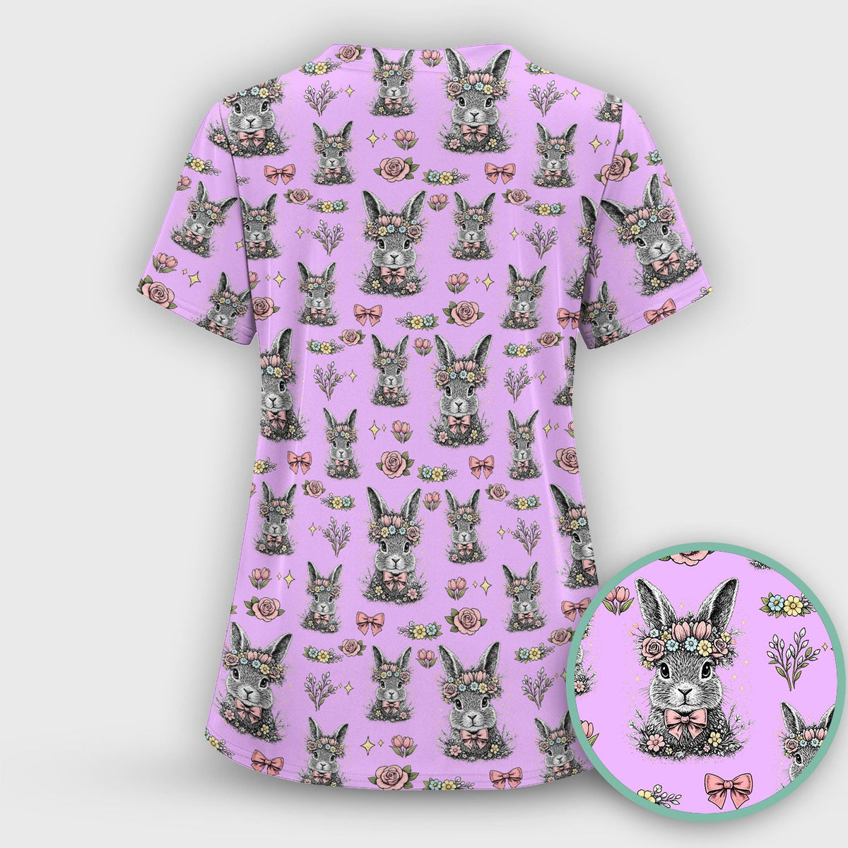 Vintage Floral Bunny Nurse Scrub Set