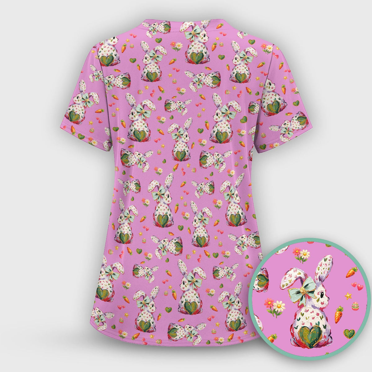 Pastel Bunny Easter Nurse Scrub Top