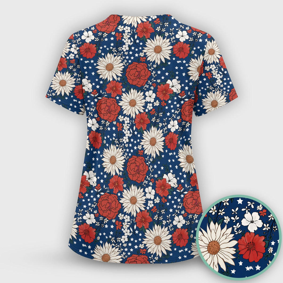 Red White Blue Floral Nurse Scrub Set