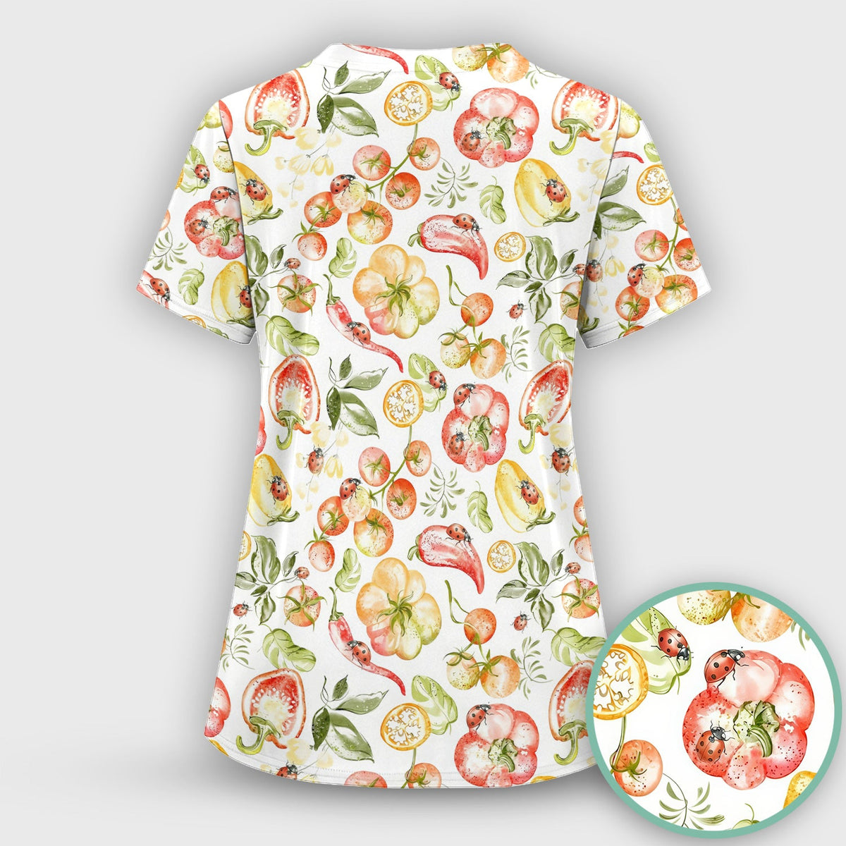 Watercolor Veggie Ladybug Nurse Scrub Set